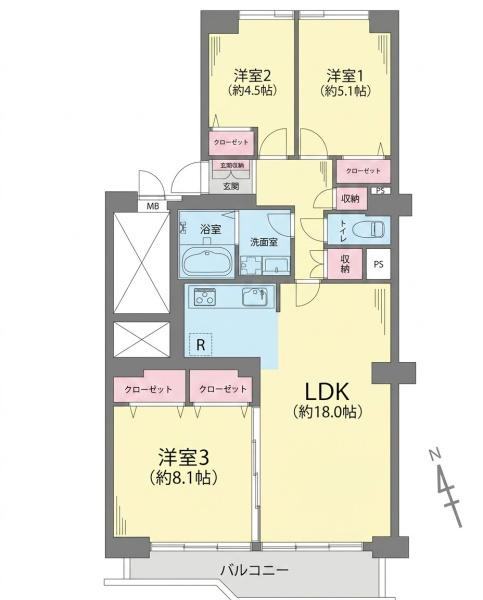 日吉第弐ハイムＢ棟の間取り|横浜地下鉄グリーンライン「日吉本町駅」徒歩15分・東急東横線・新横浜線・「日吉駅」徒歩19分・幼稚園、小学校、徒歩６分・中学校徒歩15分・「下田地蔵尊」バス停徒歩3分