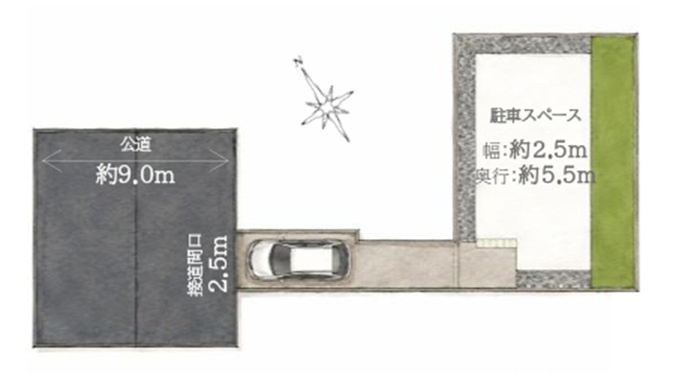入間市久保稲荷4丁目・全1棟　新築一戸建　～収納豊富～の区画図|駐車1台可能です。