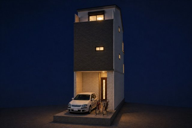 城西町の外観パース|新築参考プラン/建物価格2300万円、建物面積97.61m2