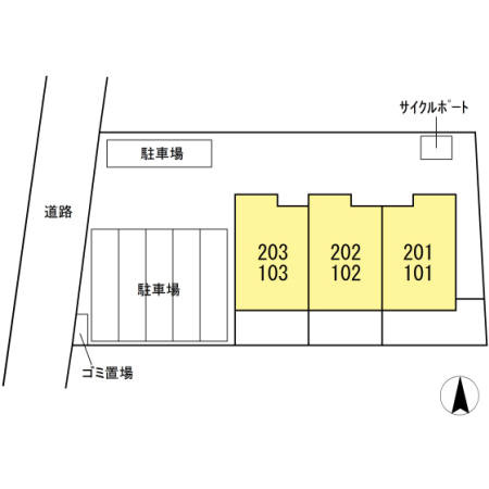 熊本市東区神園２丁目のアパートの区画図