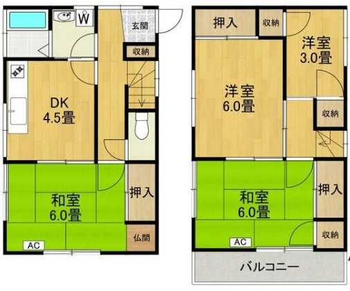 中野区野方４丁目の一戸建ての間取り
