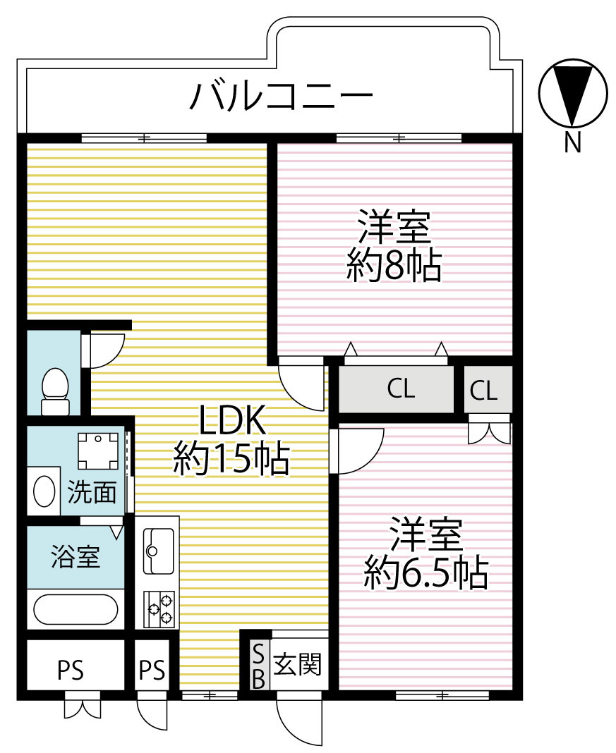 ◆令和６年１月リフォーム完了◆南面バルコニー◆全居室６帖以上◆山科団地Ｃ棟の間取り