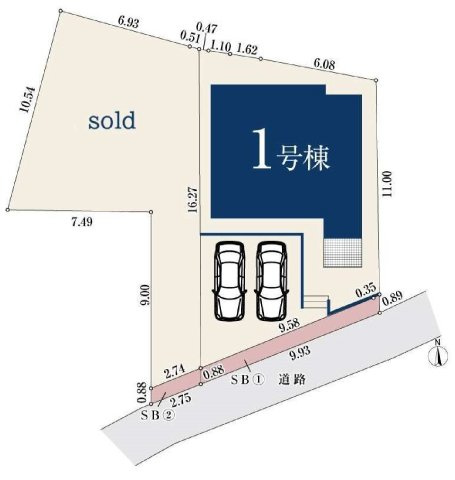 【横浜市旭区川島町2005-4新築戸建て】★仲介手数料無料★（左近山小学校・左近山中学校）の区画図|カースペース2台分を確保したゆとりある敷地配置。南側にはお庭も設けられ、プライベート空間と実用性を兼ね備えた住まいです。