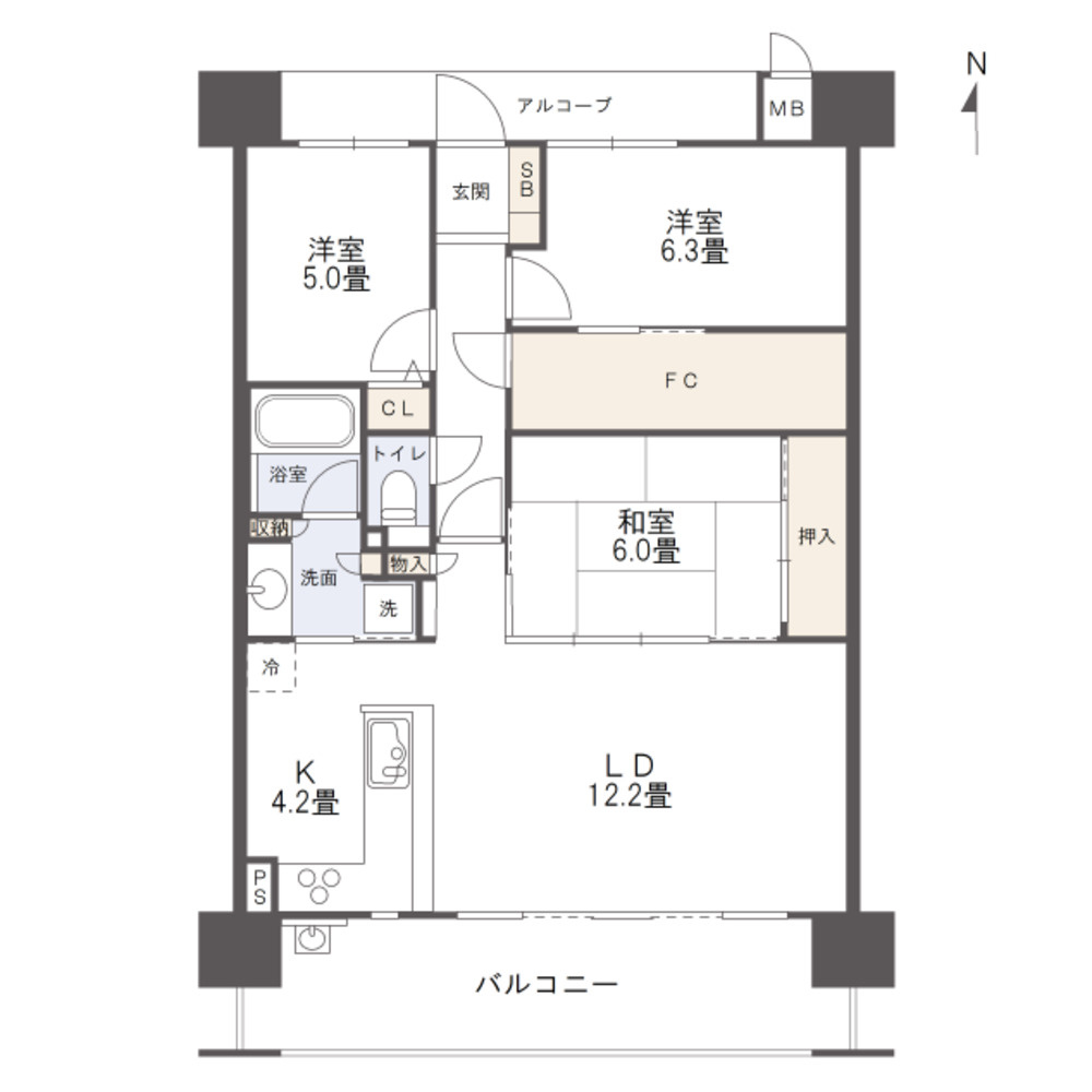 アルファステイツ倉敷駅前Ⅱの間取り|専有面積：78.00m²。東小学校エリア・東中学校エリア 利便施設が生活圏内に揃っております！ 