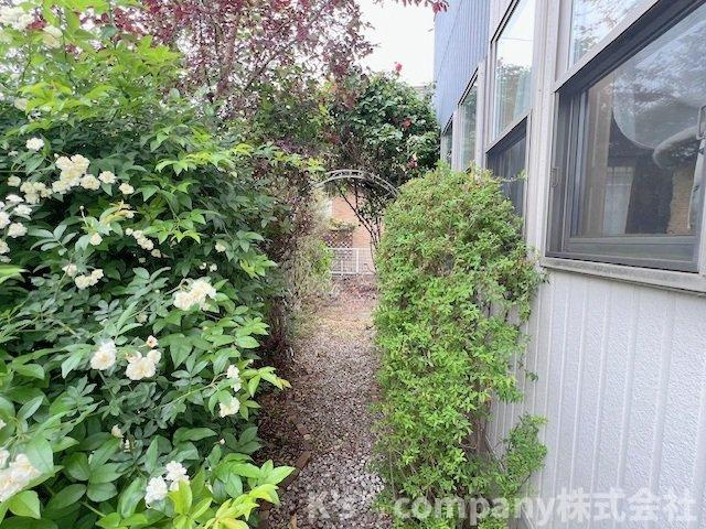 ■藤沢市遠藤　中古戸建の庭|玄関の東側からは可愛らしいお庭の入り口があります☆