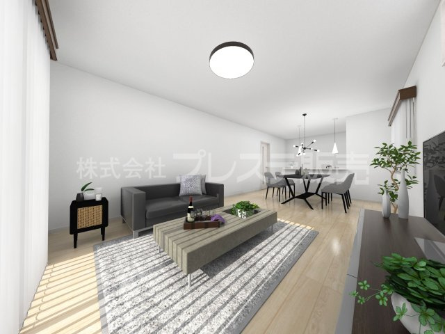 奈良市平松４丁目の新築一戸建 全７区画の居間・リビング|１号地リビング完成イメージ／ＬＤＫは広々１８帖！南向きですので、陽あたり良好です♪※モデルハウスあり