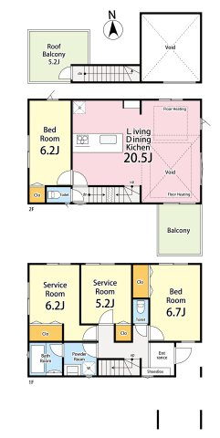 ＜LIBERi リーベリー＞大田区田園調布南　土地30坪超　南道路の新築分譲住宅全2棟の間取り|B号棟　2LDK+2S・ルーフバルコニー+カースペース2台分　敷地面積 115.12ｍ2　建物面積 112.40ｍ2