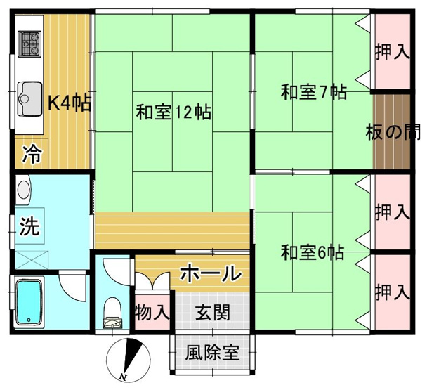 【間取り】 | 黒石市青山 平屋3K中古住宅・土地70坪・シッター車庫付き | 平屋一戸一戸建て。3K