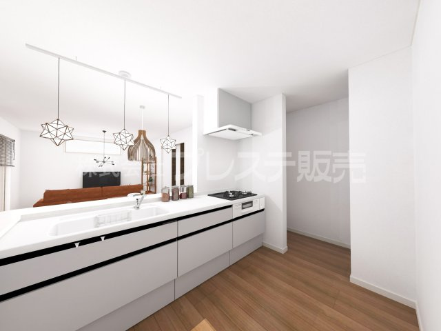 奈良市平松４丁目の新築一戸建 全７区画のキッチン|３号地キッチン完成イメージ／人気の対面キッチン♪