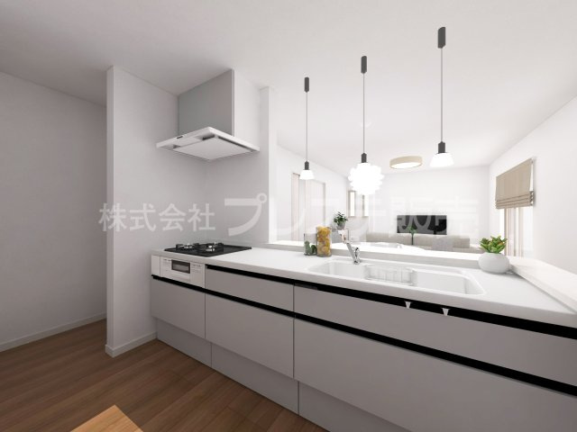 奈良市平松４丁目の新築一戸建 全７区画のキッチン|４号地キッチン完成イメージ／人気の対面キッチン♪