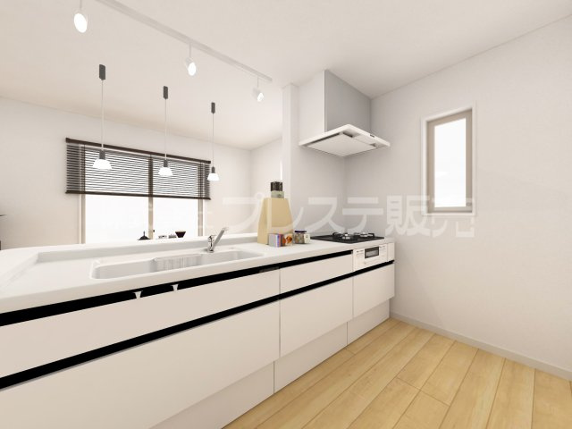 奈良市平松４丁目の新築一戸建 全７区画のキッチン|５号地キッチン完成イメージ／人気の対面キッチン♪