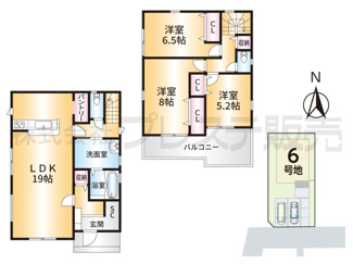 【間取り】 | 奈良市平松４丁目の新築一戸建 全７区画 | ６号地間取図