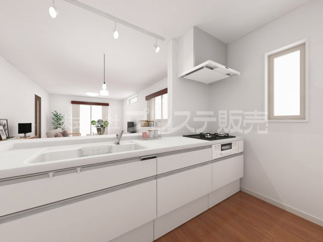 奈良市平松４丁目の新築一戸建 全７区画のキッチン|６号地キッチン完成イメージ／人気の対面キッチン♪