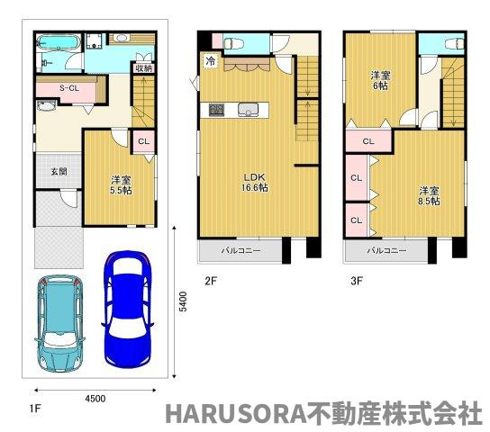 枚方市出口５丁目　３階建の間取り
