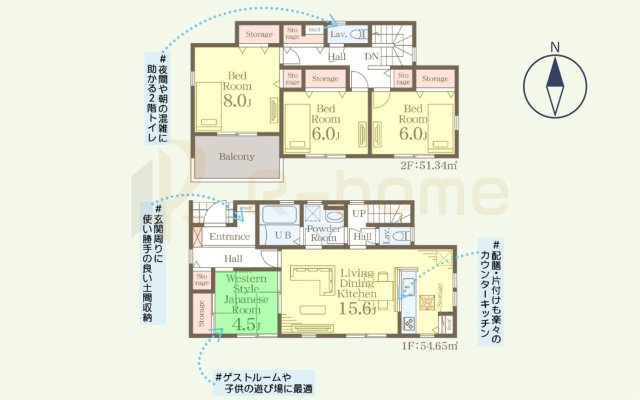 第2八千代町菅谷　新築戸建て　3号棟の間取り|4LDK＋全居室収納、土地面積191.22ｍ2、建物面積105.99m2