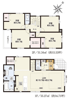 【間取り】 | 【仲介手数料無料！！】日野市旭が丘１丁目　新築戸建て（全1棟）1号棟　7249万円