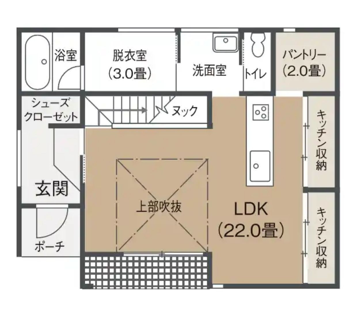 nattoku住宅　柏井町モデルハウスの間取り|1F間取図