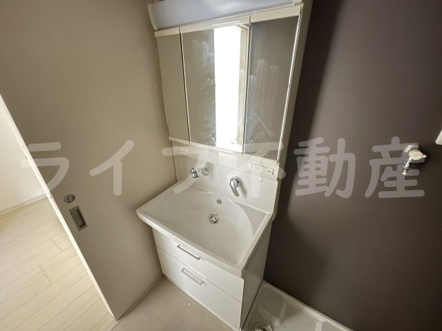 グランヴィア鴻池新田の独立洗面台|朝の支度にも助かる、独立の洗髪洗面化粧台