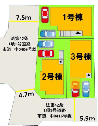 大野城市中1丁目3期 1号棟の区画図