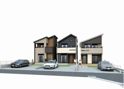 【外観】 | 【仲介手数料０円】平塚市山下3丁目　新築一戸建て　全3棟 | 外観パース　平塚市山下3丁目　新築一戸建て　全3棟