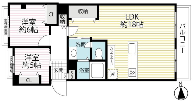 京阪「藤ノ森」駅徒歩２分◆フルリノベ済みの最上階南西向き２ＬＤＫ住戸◆ローズマンション藤ノ森B棟の間取り