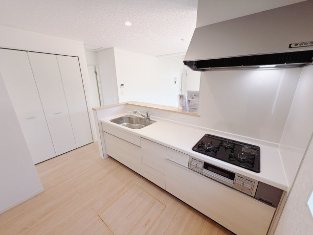 【新築戸建】前橋市粕川町新屋第1　のキッチン|■キッチン（2号棟）｜作業がはかどる広々カウンタースペース。会話がはずむ「オープンキッチン」なので家族とのコミュニケーションも活発になります。