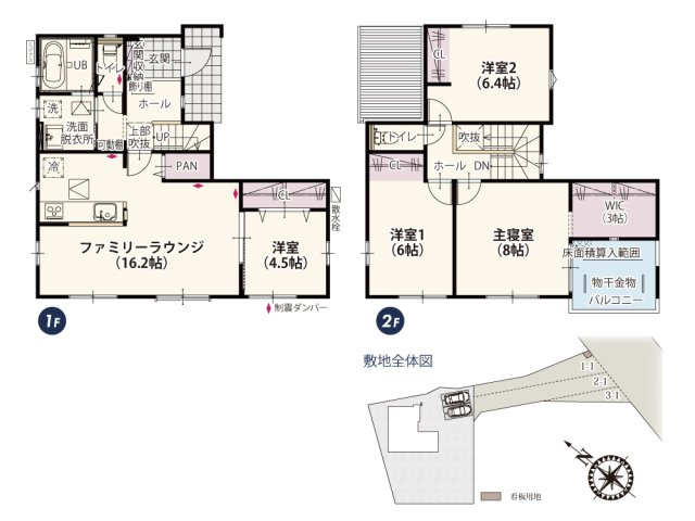 【間取り】 | 南側一面にLDKを配置したゆとりある家。明るさと開放感を感じさせるリビングで過ごすことが多い方にオススメのプランです。
