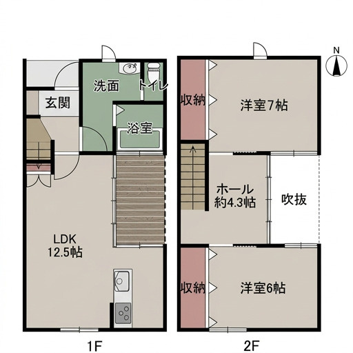 高崎市飯塚町　中古住宅の間取り|建物面積84.00㎡　2LDK　ウッドデッキ付き