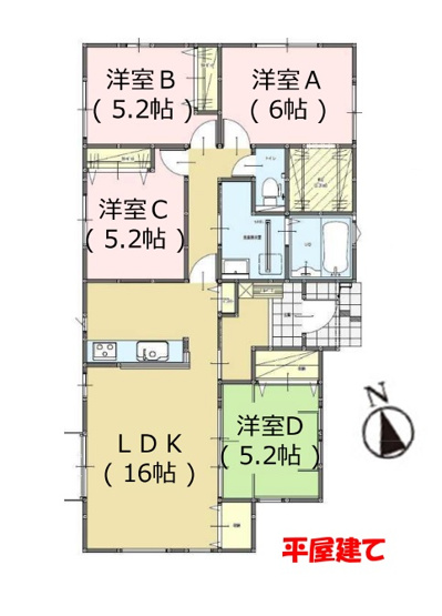 【間取り】 | 福岡市西区上山門2丁目8期・平屋　2号棟（全2棟）【仲介手数料無料・0円】 | 平日、土日祝日もお好きな日時にご見学可能です。お気軽にお問合せ下さい。