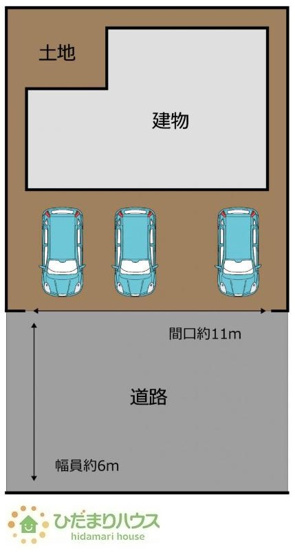 【区画図】 | 阿見町中央5丁目　中古戸建 | 駐車場並列3台分！ワゴン車+軽自動車はもちろん、パパのお仕事の車も敷地内に停められますね♪