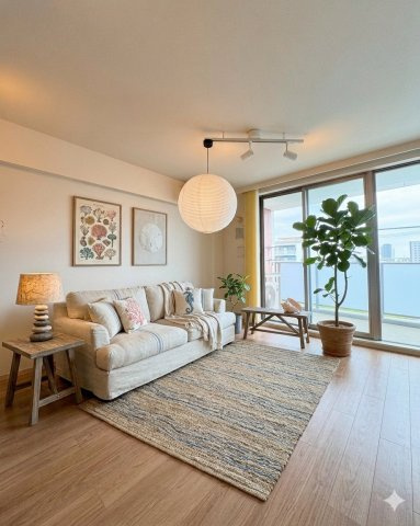 COAST LIFE Brillia — 辻堂海浜公園、日常に海をの居間・リビング|※家具はAIで生成したイメージです。現京都は異なります。