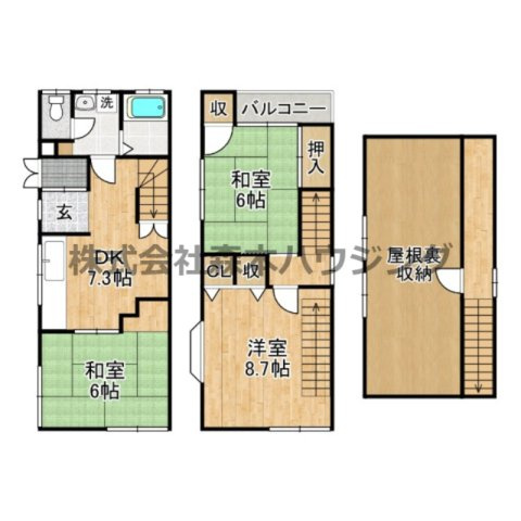 【間取り】 | 　寝屋川市春日町30戸建貸家