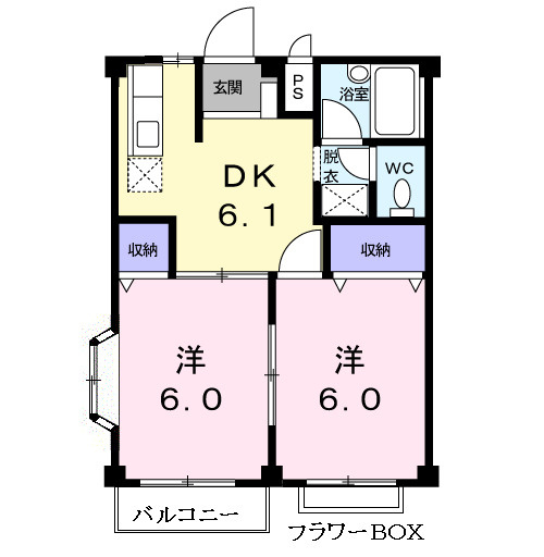 熊本市北区西梶尾町のアパートの間取り