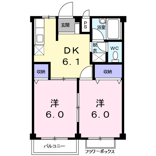 熊本市北区龍田６丁目のアパートの間取り