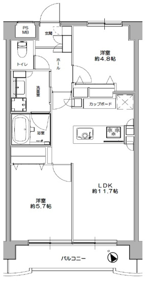 【間取り】 | シンメイ志木マンション　(志木本店) | 南向きの明るく開放的な住空間。
新規内装リフォーム済みです。