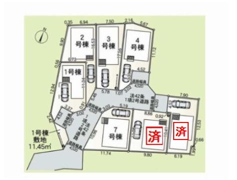 【仲介手数料０円】藤沢市城南第6 1期　新築一戸建て 全7棟の区画図|藤沢市城南第6 1期　新築一戸建て 全7棟