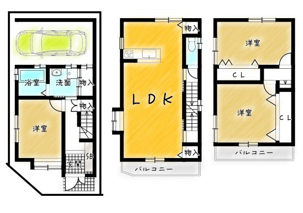 西院西高田町の間取り|2階リビングは通行人の視線や車のライトなどを気にせず、家族団らんができちゃいます♪