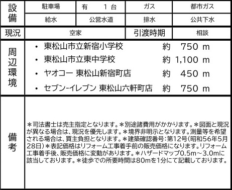 中古戸建　東松山市五領町19-16（期間限定現況販売）の構造・工法・仕様
