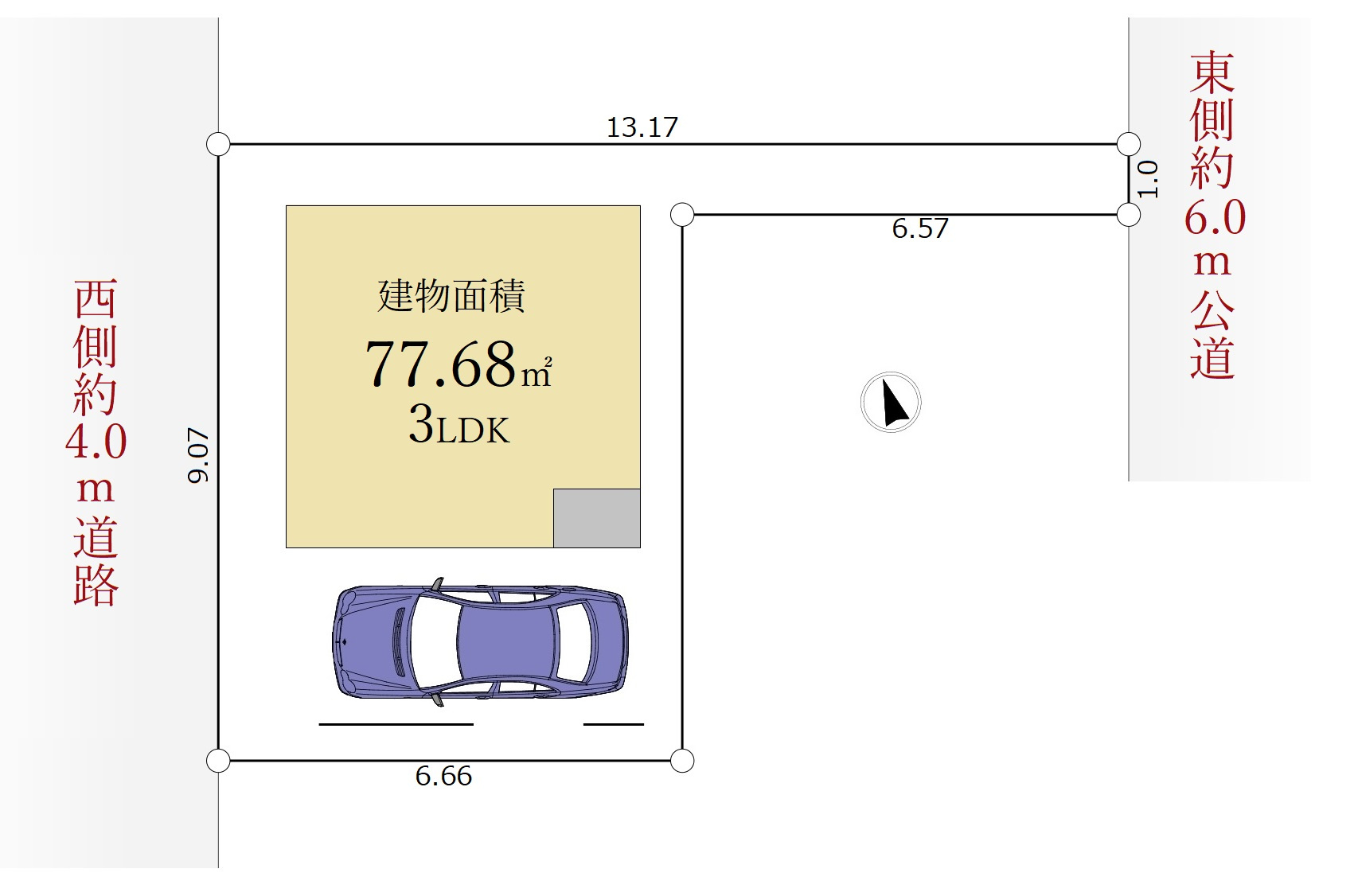 杉並区宮前3丁目 限定1棟の区画図|土地面積66.92㎡ 西側約4.0ｍ道路に面する間口の広い限定1棟