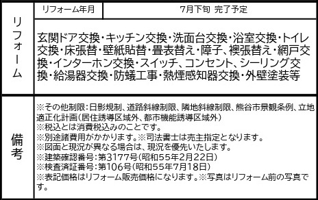 中古戸建　熊谷市江波522-28（リフォーム住宅）の構造・工法・仕様