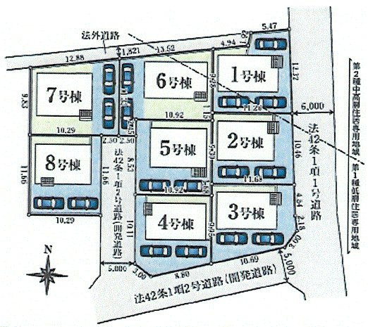 武蔵村山市中原4丁目　新築戸建全8棟の区画図