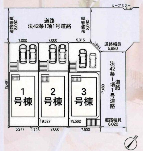 豊川市赤坂町第4　全3棟・1号棟の区画図|1号棟です。