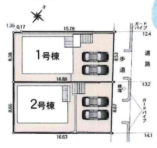 安城市二本木新町第3　全2棟・2号棟の区画図|2号棟です。