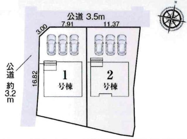 西尾第83家武町　全2棟・2号棟の区画図|2号棟です。