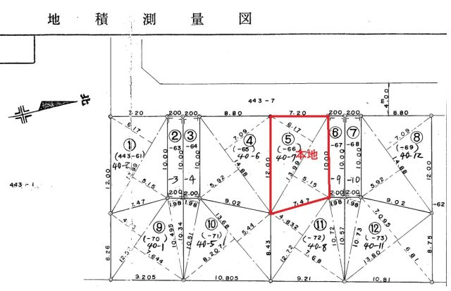 東京都立川市一番町　角地の土地図|二方向に私道あり