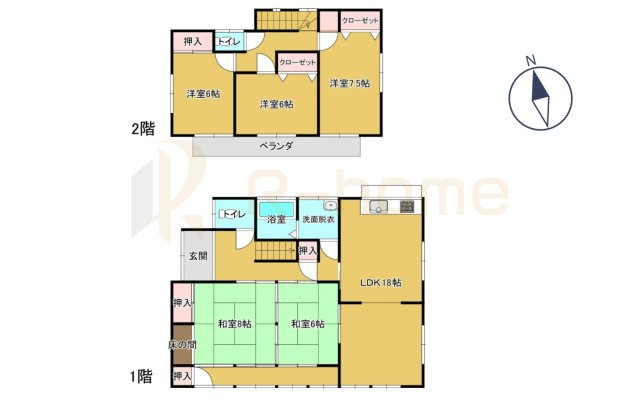 桜川市青柳　中古戸建ての間取り|5LDK、土地面積380.25m2、建物面積132.12m2

