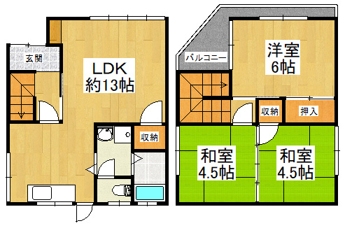 【間取り】 | 堺市東区西野貸家