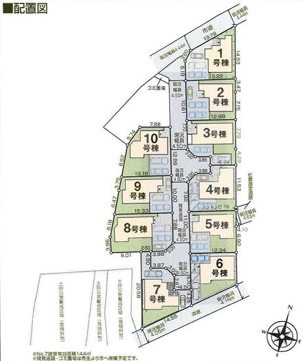秦野市東田原　新築一戸建て　1号棟の区画図|配置図