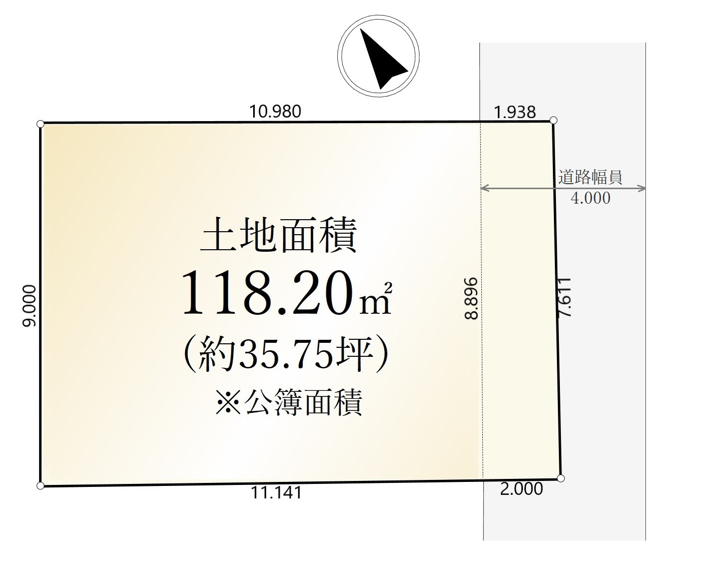 中野区松が丘1丁目 限定1区画の区画図|土地面積118.20㎡(登記簿面積)
南東側道路に面する整形地
※要セットバック17.37㎡