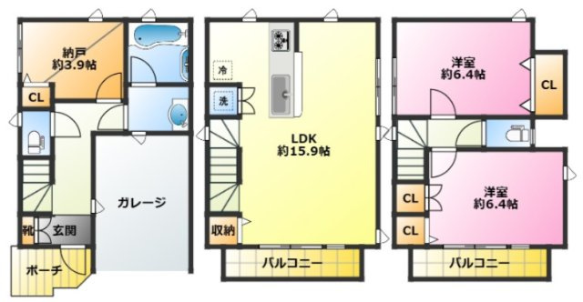 川崎市中原区上平間戸建の間取り|駐車場無料♪